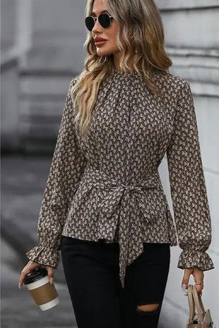 MOCK NECK LEOPARD BLOUSE
