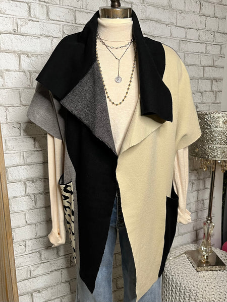 COLORBLOCKED SLEEVELESS CARDIGAN