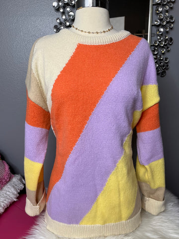 ORANGE COLOR BLOCK SWEATER