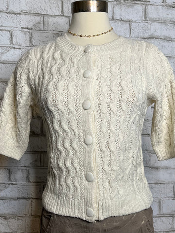 CABLE KNIT SHORT SLEEVE CARDIGAN