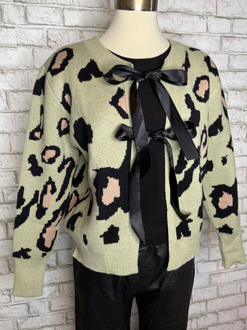 SHORT LEOPARD CARDIGAN WITH TIES