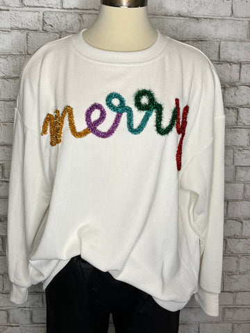 MERRY TINSEL RIB KNIT PULLOVER