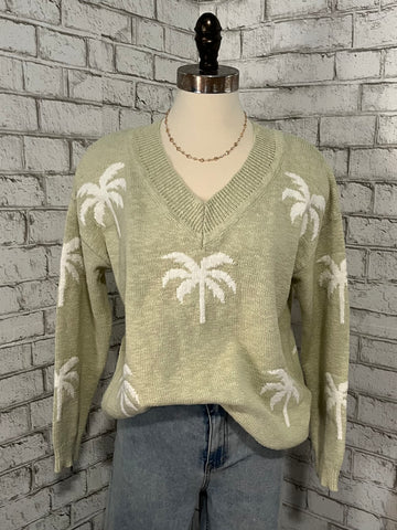 PALM TREE V-NECK SWEATER
