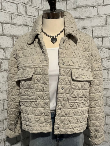 OATMEAL QUILTED COLLARED JACKET