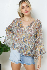 PAISLEY PRINT WRAP TOP