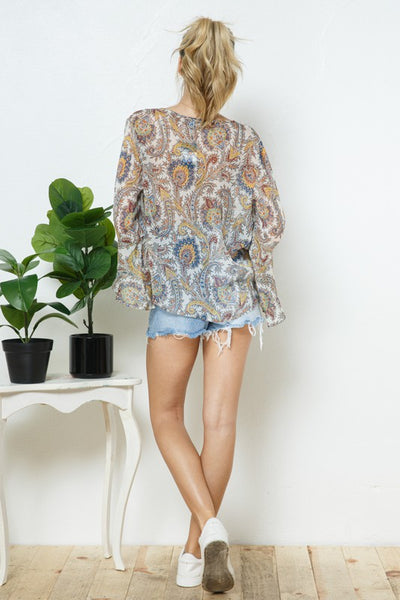 PAISLEY PRINT WRAP TOP