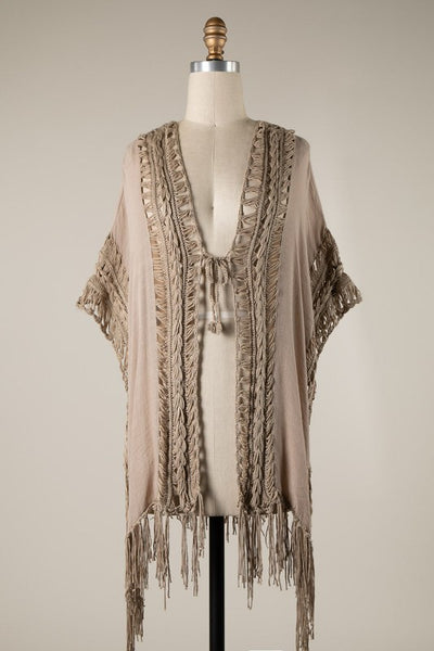 OPEN WEAVE FRINGE CARDIGAN