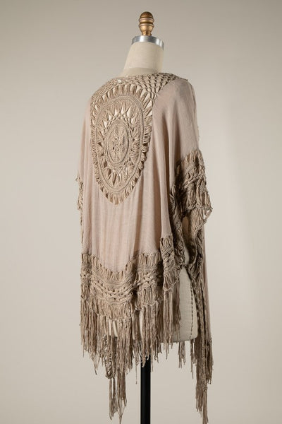 OPEN WEAVE FRINGE CARDIGAN