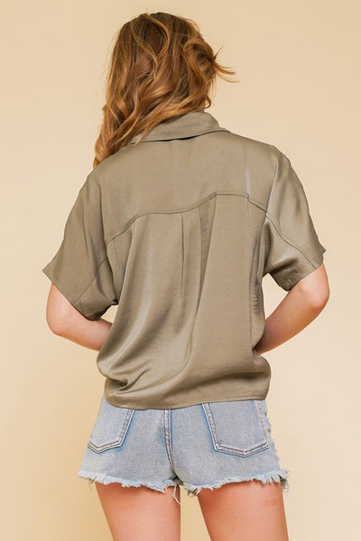 TIE FRONT OLIVE SHORT SLEEVE TOP