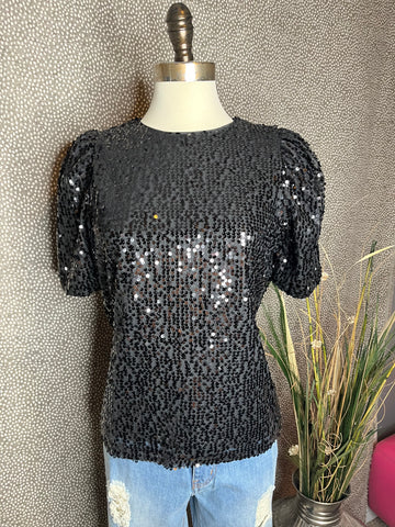 PUFF SHOULDER SEQUIN TOP