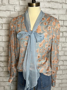 FLORAL PRINT TIE NECK BLOUSE