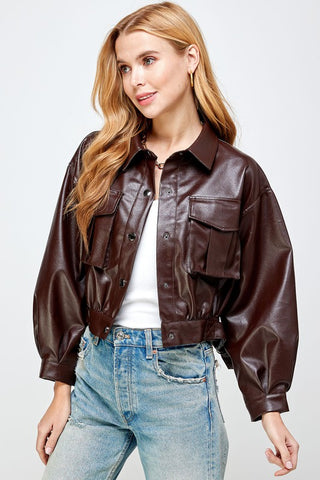 FAUX LEATHER CROPPED JACKET